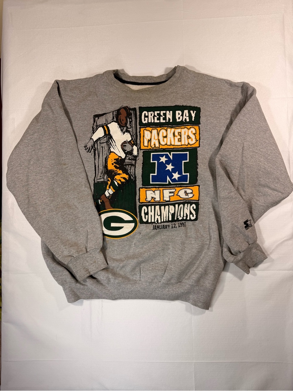 STARTER Gray Green Bay Packers NFC Champions Sweatshirt - Green, Gold, Navy